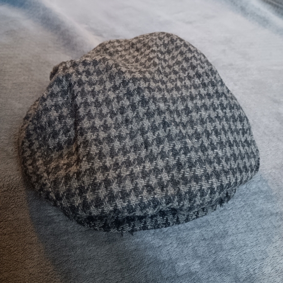 Vintage Gray Houndstooth Beret News Boy Hat, Peaky Blinders Cap Newsboy 50s 60s - Picture 6 of 10
